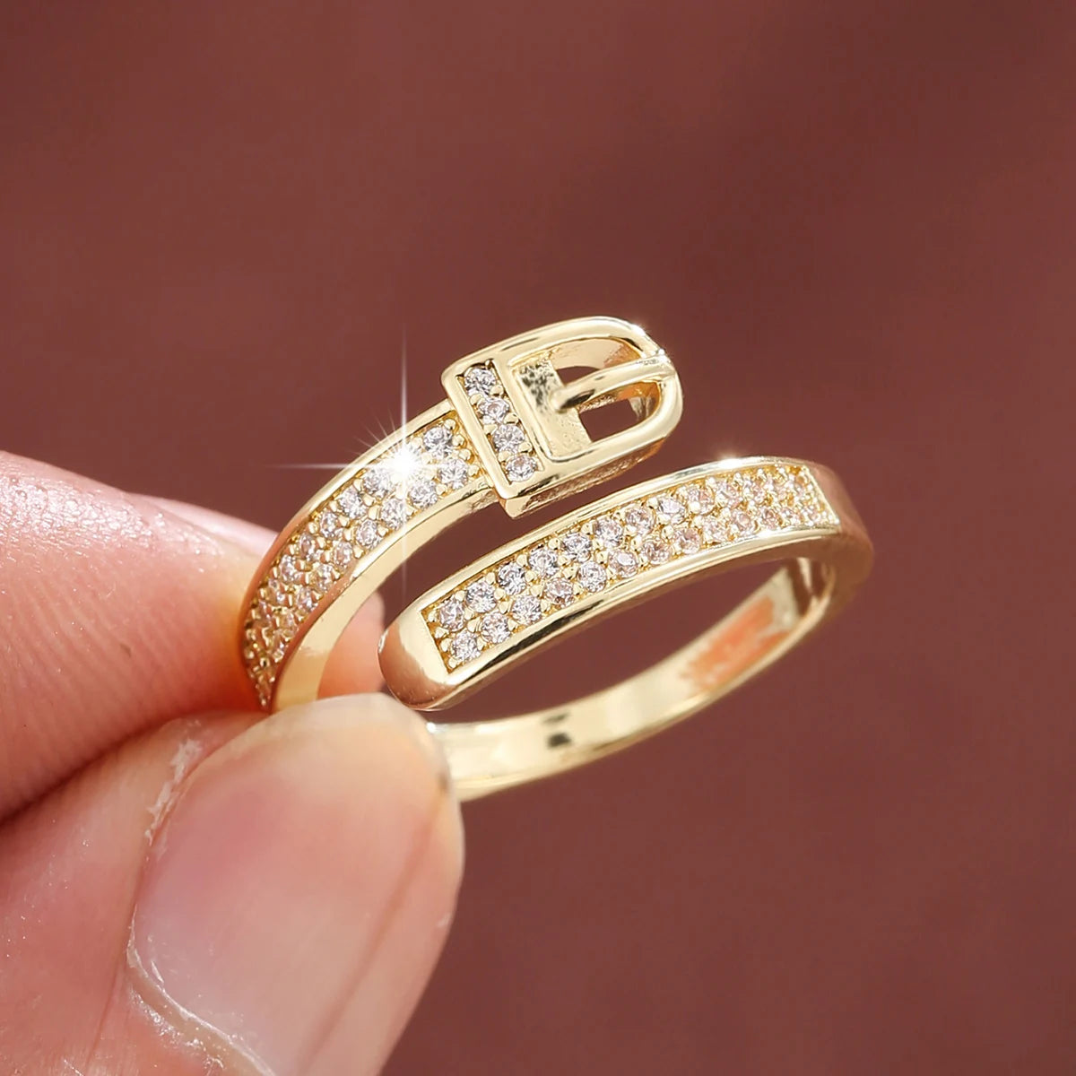 CZ Buckle Adjustable Statement Ring for Women