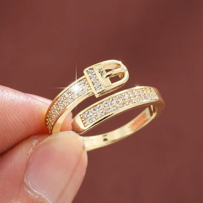 CZ Buckle Adjustable Statement Ring for Women