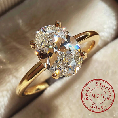 Luxury 925 Sterling Silver Oval CZ Ring for Women