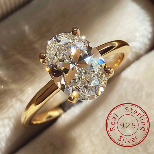 Luxury 925 Sterling Silver Oval CZ Ring for Women