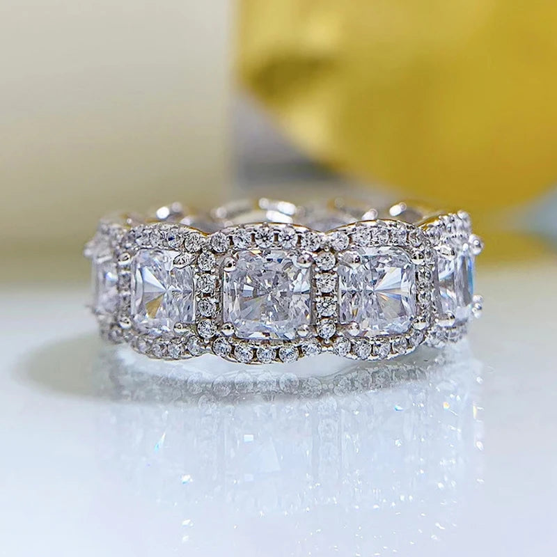 Multicolor Zircon Eternity Ring 925 Sterling Silver Wedding Band for Parties & Wedding