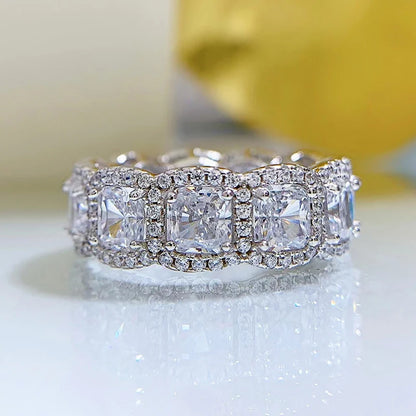 Multicolor Zircon Eternity Ring 925 Sterling Silver Wedding Band for Parties & Wedding