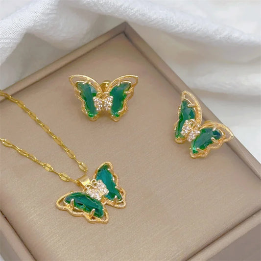 Elegant Butterfly Necklace & Earrings Set
