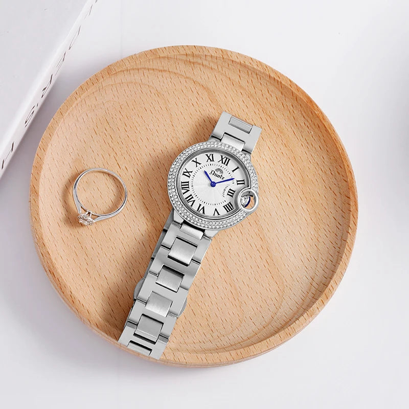 Elegant Crystal Women's Watch – Stainless Steel Quartz Dress Watch