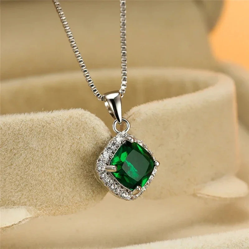 Elegant Cubic Zirconia Pendant Necklace - 925 sterling Silver Chain With Luxury Multi - Color Gemstones for Women