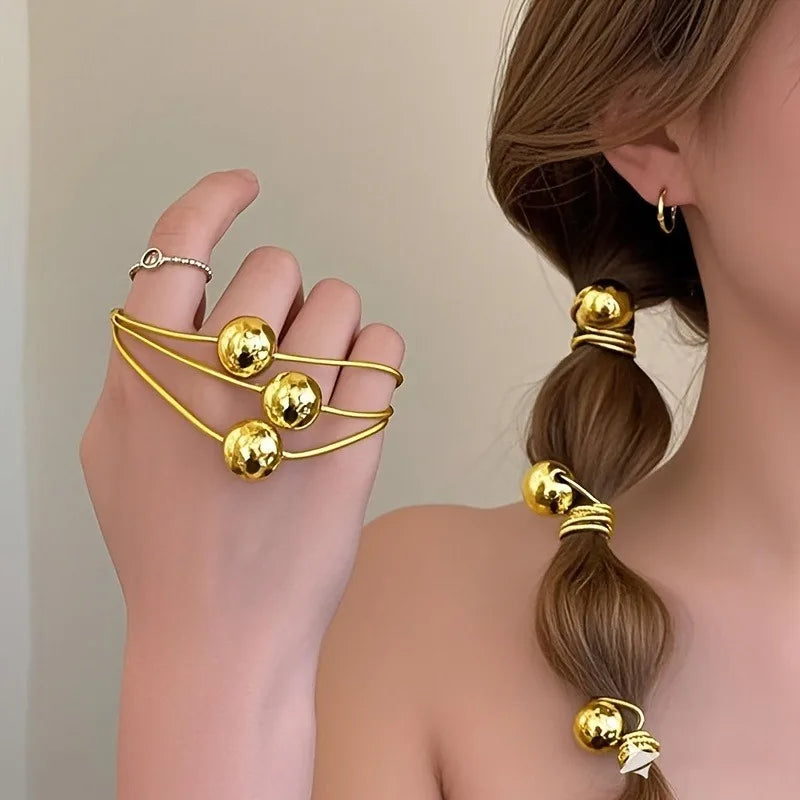 4pcs Elegant Metallic Hair Rings – Stylish Ball Hair Tie Set for Trendy Ponytail Hairstyles – Hair Accessory