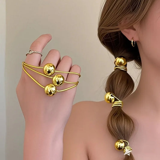 4pcs Elegant Metallic Hair Rings – Stylish Ball Hair Tie Set for Trendy Ponytail Hairstyles – Hair Accessory