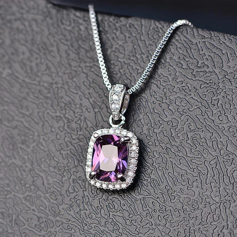 Elegant Cubic Zirconia Pendant Necklace - 925 sterling Silver Chain With Luxury Multi - Color Gemstones for Women