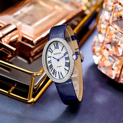 Leather Watch for Women Elegant Luxury Brand Ladies Oval Quartz Watch Fashion