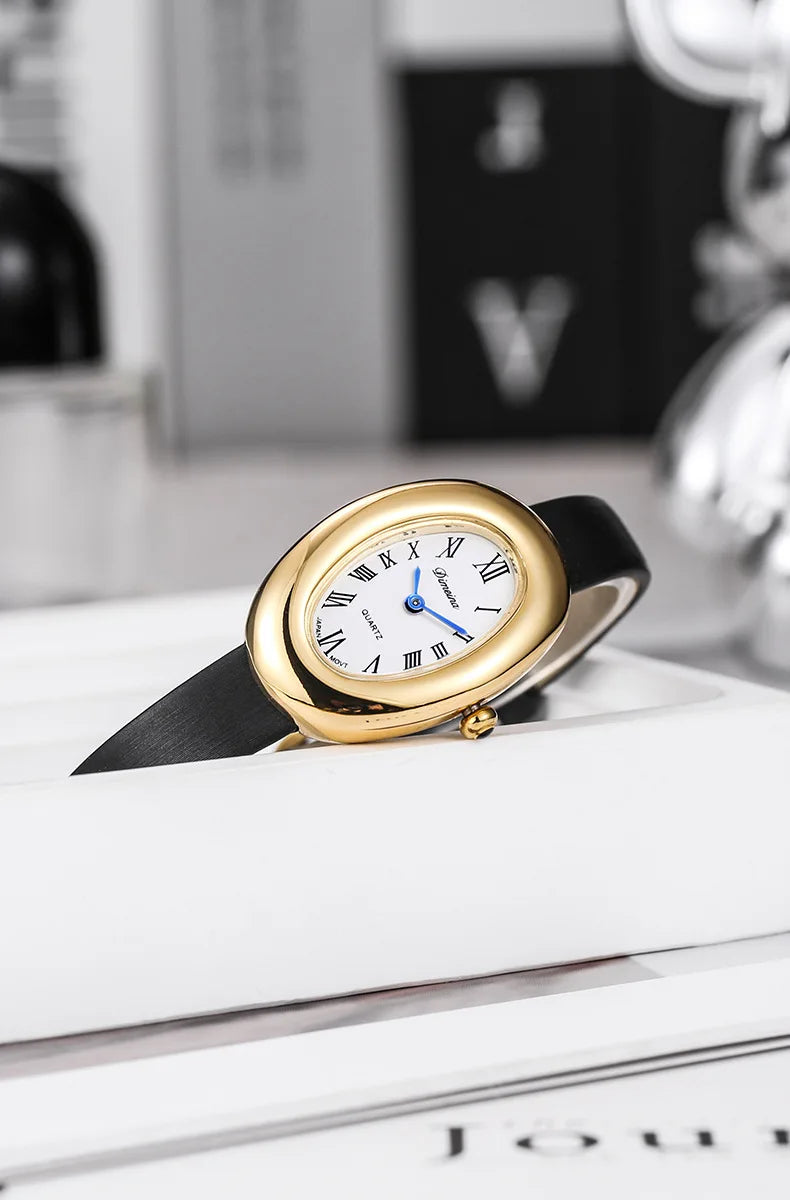 Luxury Oval Leather Women's Watch – Roman Dial Quartz Watch