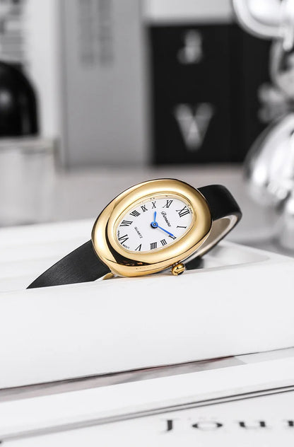 Luxury Oval Leather Women's Watch – Roman Dial Quartz Watch