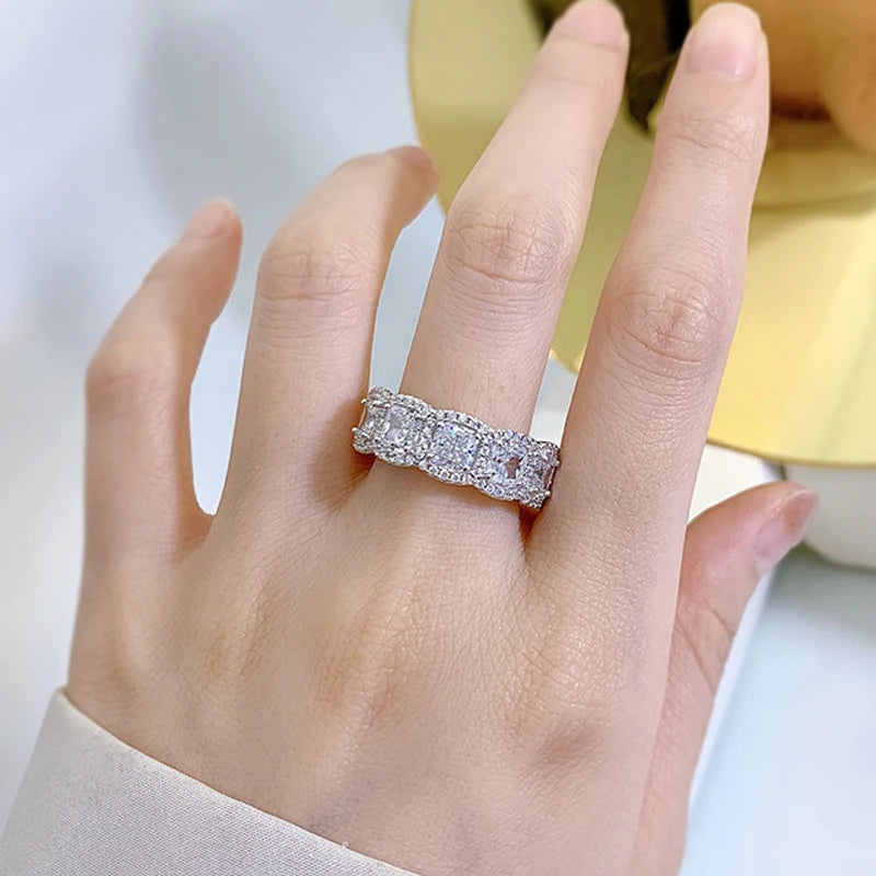 Multicolor Zircon Eternity Ring 925 Sterling Silver Wedding Band for Parties & Wedding