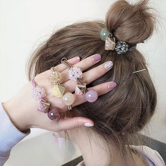 Crystal Bead Hair Ties – 4-Piece Elegant Set