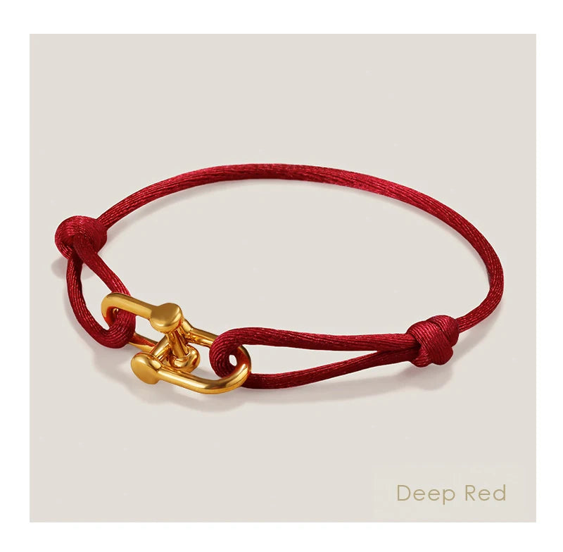 Adjustable Silk Rope Bracelet with Gold Charm