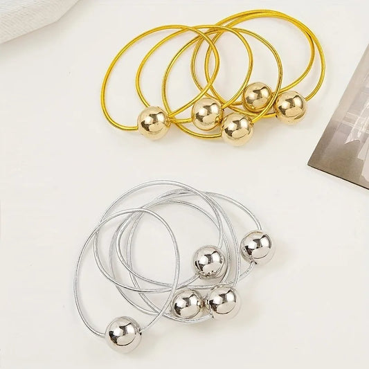 4pcs Elegant Metallic Hair Rings – Stylish Ball Hair Tie Set for Trendy Ponytail Hairstyles – Hair Accessory