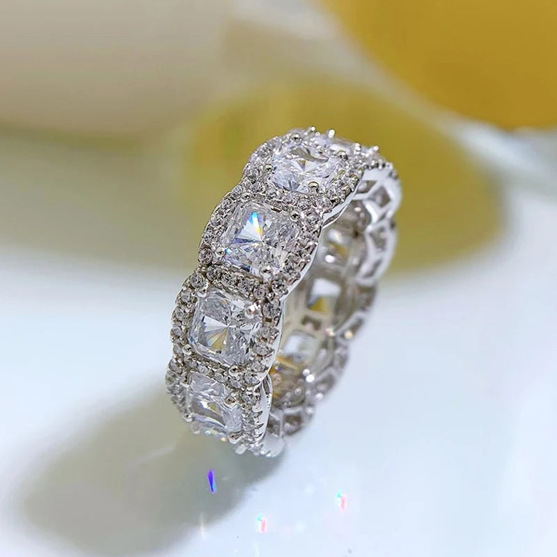 Multicolor Zircon Eternity Ring 925 Sterling Silver Wedding Band for Parties & Wedding