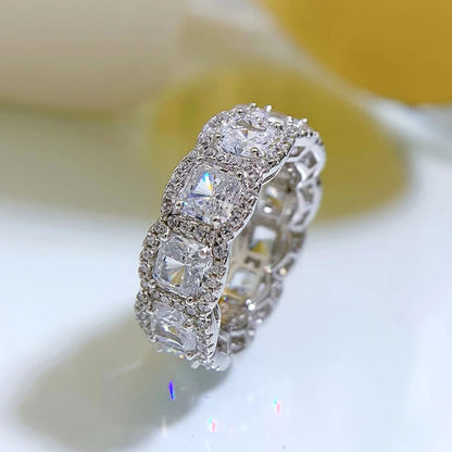 Multicolor Zircon Eternity Ring 925 Sterling Silver Wedding Band for Parties & Wedding