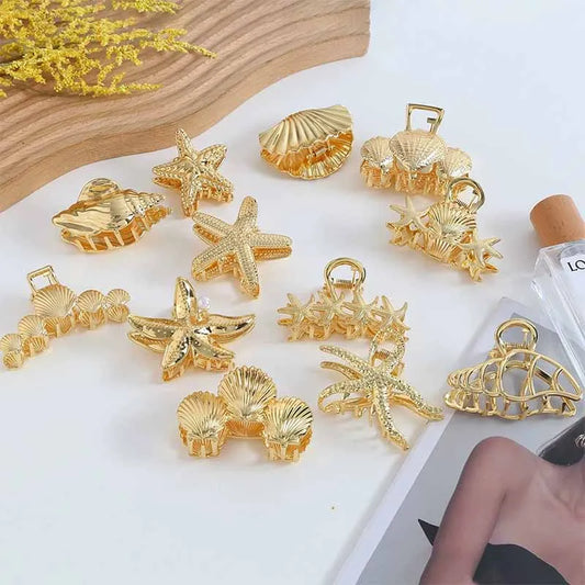 Luxury Starfish Metal Hair Clip – Ocean-Inspired Gold Hair Accessory