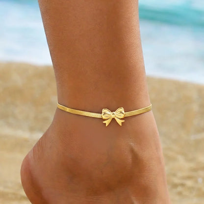 Dainty Gold Bow Anklet – Stainless Steel Women's Foot Chain