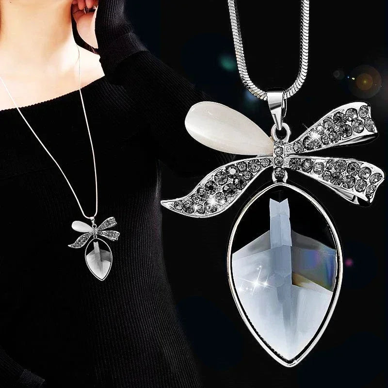 Elegant Crystal Pendant Necklace – Long Chain, Square Charm, Semi-Precious Stone, Timeless Women’s Jewelry