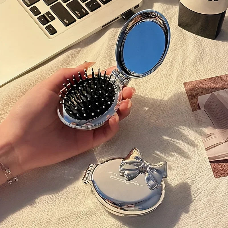 Portable Mini Hair Brush with Mirror – Compact Purse-Friendly Comb