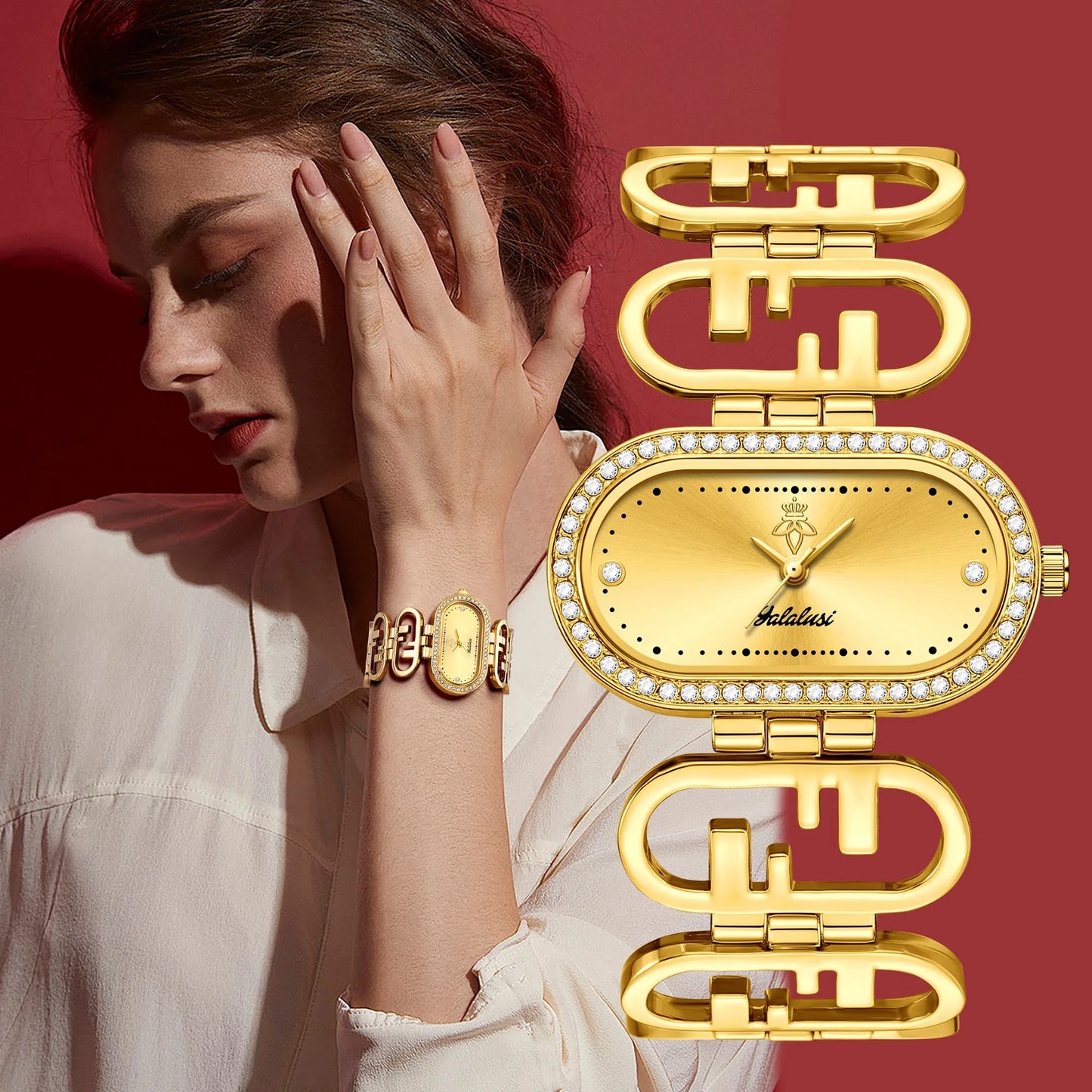 Luxury Crystal Women's Watch – Oval Quartz Bracelet Watch