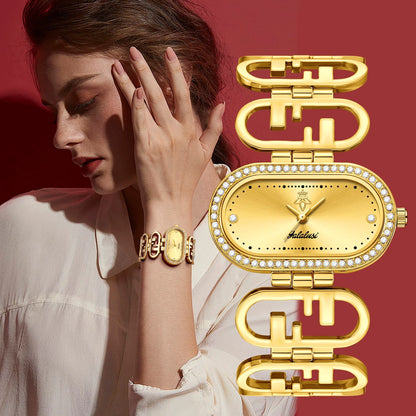 Luxury Crystal Women's Watch – Oval Quartz Bracelet Watch