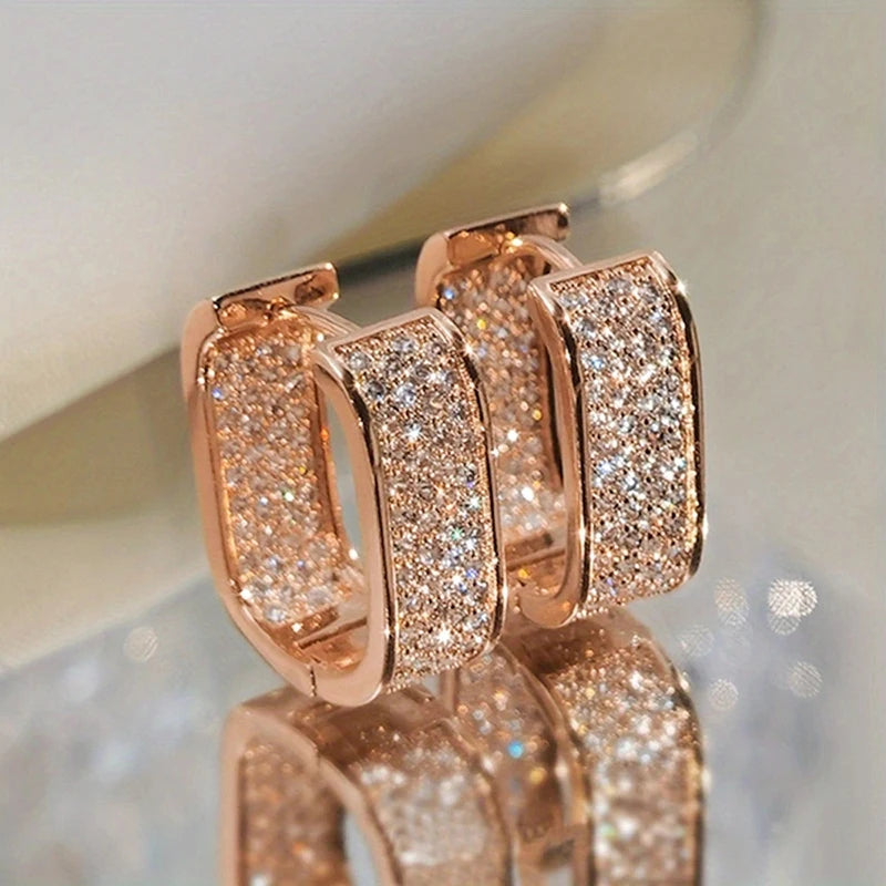 Fashion Paved CZ Hoop Earrings Metal Silver Color/Gold Color Simple