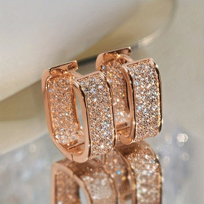 Fashion Paved CZ Hoop Earrings Metal Silver Color/Gold Color Simple