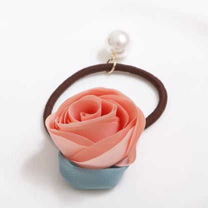5pcs Elegant Rose Hair Ties – Premium Floral Hair Accessories with Pearl Detail