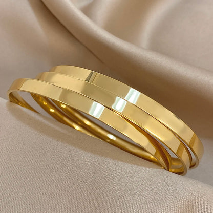 3PCS Gold Plated Stainless Steel Bangle Bracelet Set