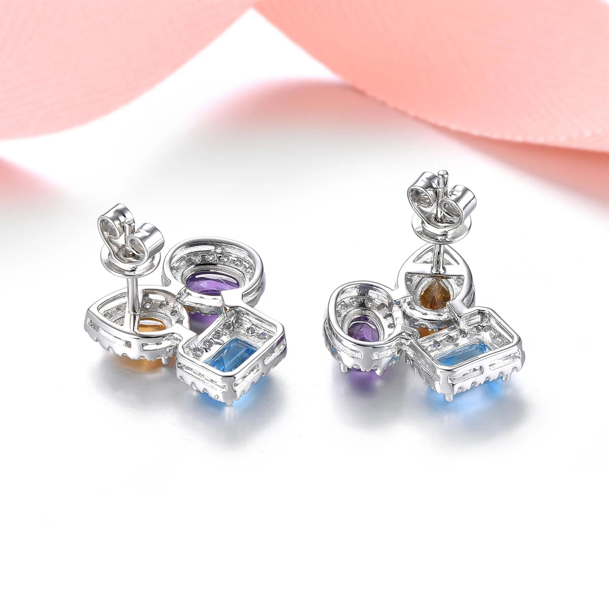 Luxury Multicolor Zirconia Earrings – 925 Sterling Silver Crystal Design