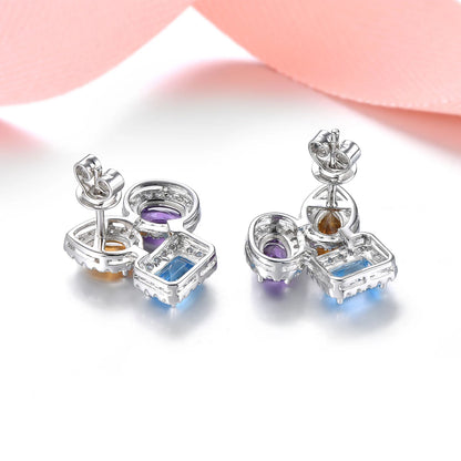 Luxury Multicolor Zirconia Earrings – 925 Sterling Silver Crystal Design