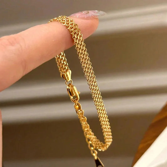 18K Gold Plated Stainless Steel Bracelet – Elegant Mesh Weave, Adjustable Fit, Perfect for Everyday Use