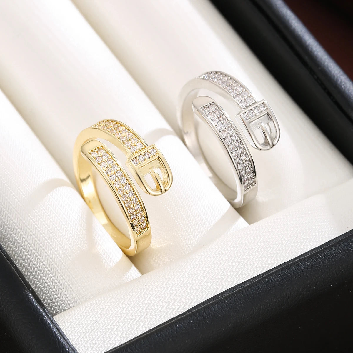 CZ Buckle Adjustable Statement Ring for Women