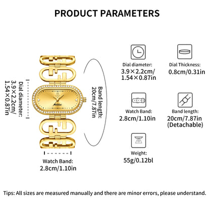 Luxury Crystal Women's Watch – Oval Quartz Bracelet Watch