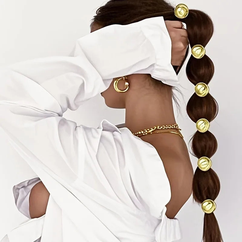 4pcs Elegant Metallic Hair Rings – Stylish Ball Hair Tie Set for Trendy Ponytail Hairstyles – Hair Accessory