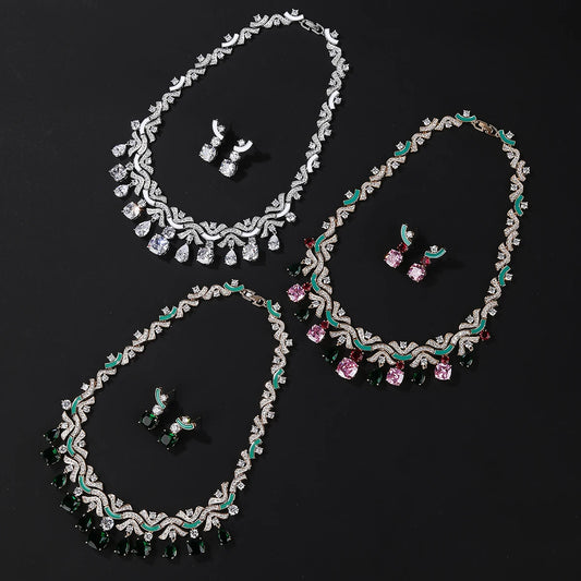 Luxury Zirconia Jewelry Set – Elegant Necklace & Earrings for Bridal and Evening Occasions