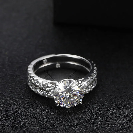 Moissanite Rings for women Sparkling Diamond Bridal Sets with GRA s925 Sterling Sliver Plated 18k Eternity Band