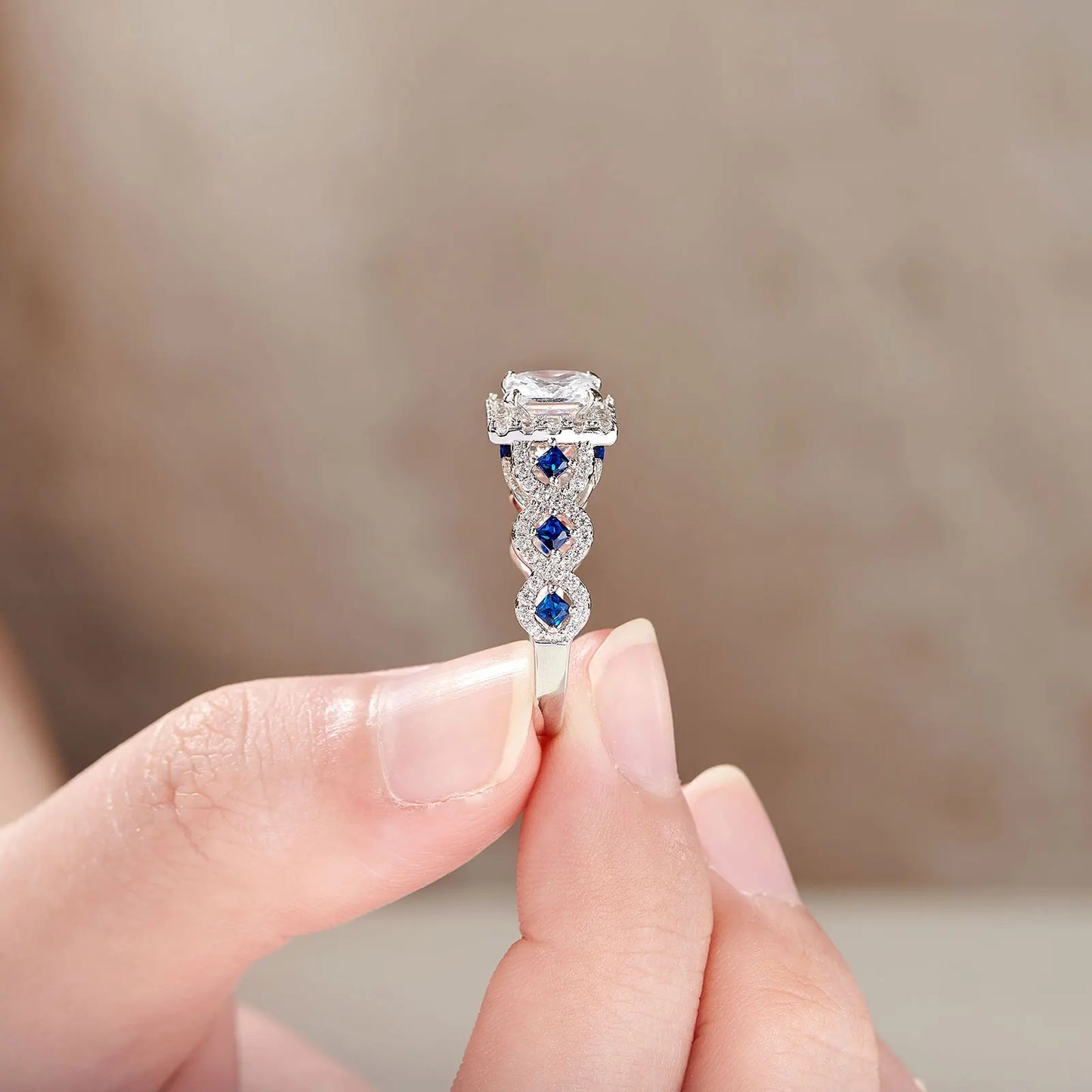 925 Sterling Silver Luxury Blue Stone Ring Set – Sparkling Elegant Jewelry