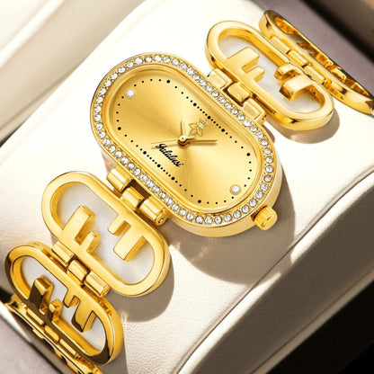 Luxury Crystal Women's Watch – Oval Quartz Bracelet Watch