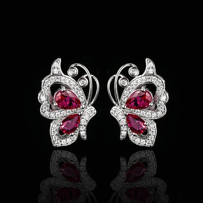 Luxury Ruby Butterfly Zircon Jewelry Set – Necklace Earrings & Ring