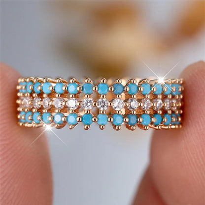 Gold Turquoise & Zircon Ring for Women