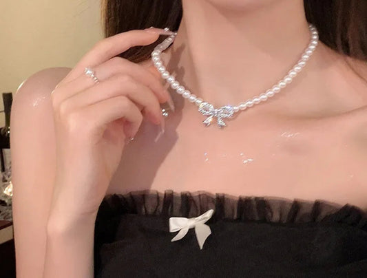 Elegant Pearl Necklace with Bow – Luxury Jewelry for Brides and Evening Occasions