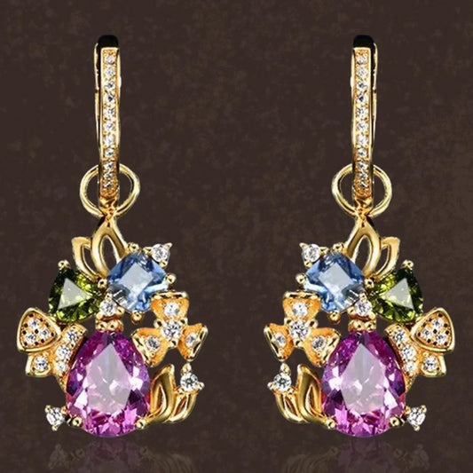 Vintage Sapphire Flower Earrings - 925 Sterling Silver