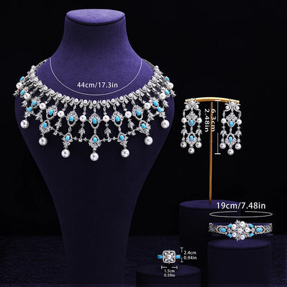 Luxury Pearl  Jewelry Set - CZ Crystal Necklace, Earrings, Ring & Bracelet For Women Perfect for Special Occasions