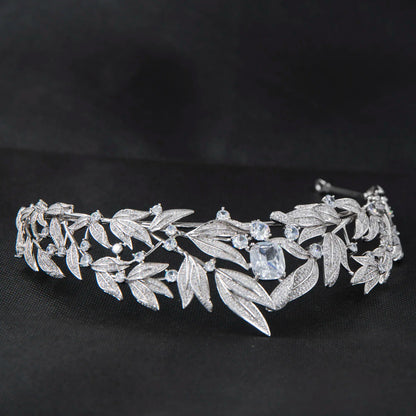 Elegant Crystal Leaf Crown – Luxury Wedding Tiara for Brides