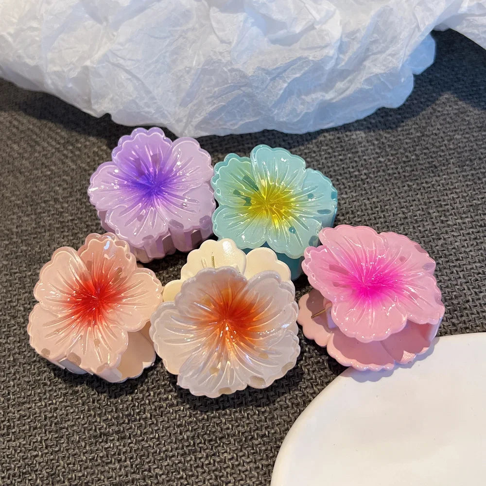 Korean Pastel Flower Hair Claw – Soft Resin Bloom Clip
