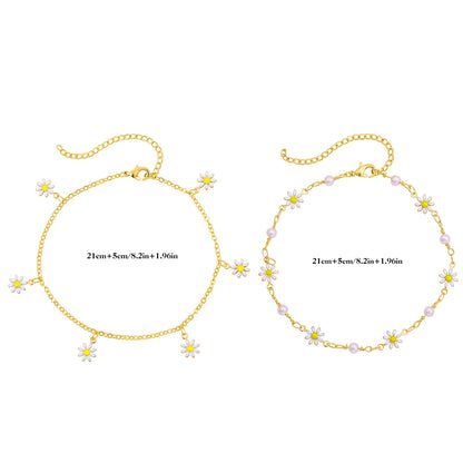 Elegant Daisy Flower Anklet with Pearl Charms – Chic Women’s Summer Foot Jewelry