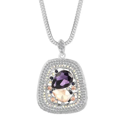 Elegant Crystal Pendant Necklace – Long Chain, Square Charm, Semi-Precious Stone, Timeless Women’s Jewelry